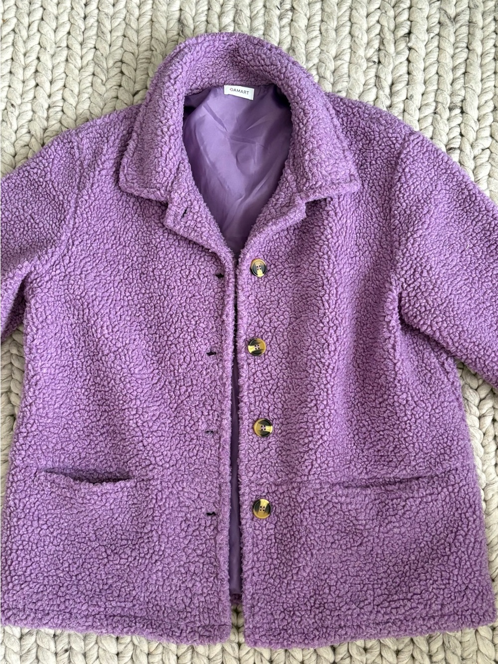 Pastel Lavender Sherpa Button-Front Coat